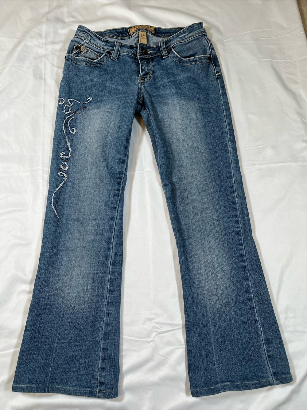ChiQle Denim Architect Embroidered Bootcut Jeans Low rise Size 3 juniors y2k